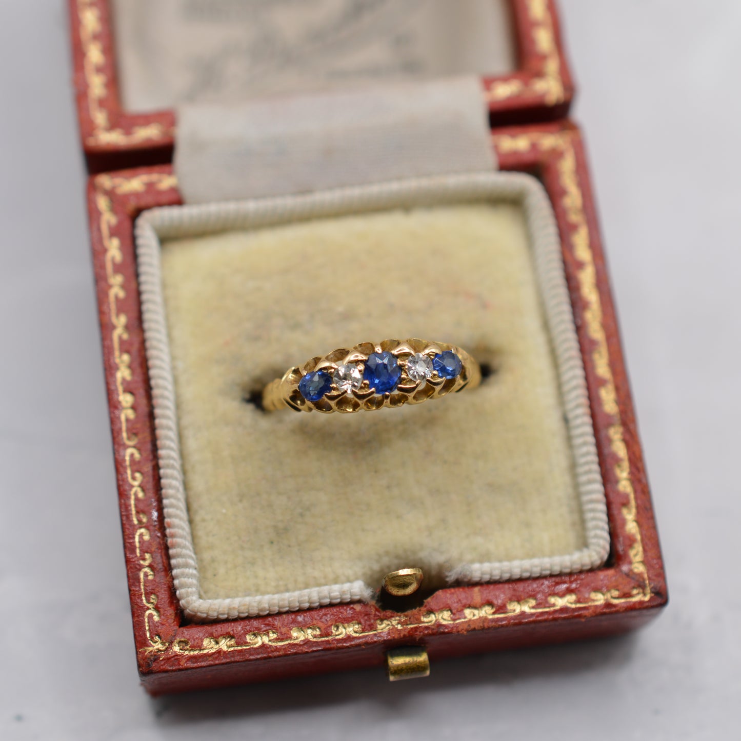 Antique Victorian 18ct Gold Sapphire & Diamond Five-Stone Ring
