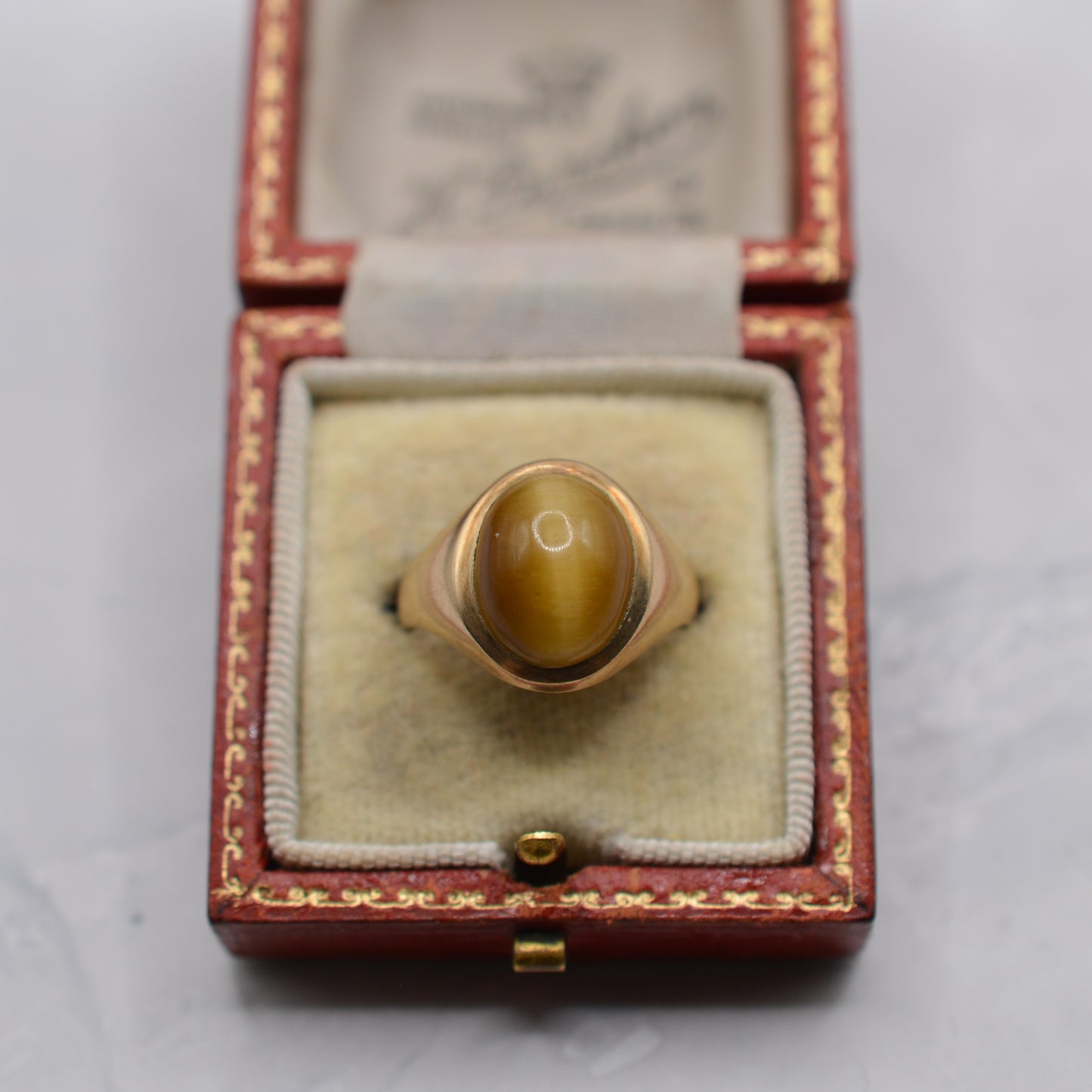 Chunky 1960s Vintage 9ct Gold Tiger's Eye Signet Ring