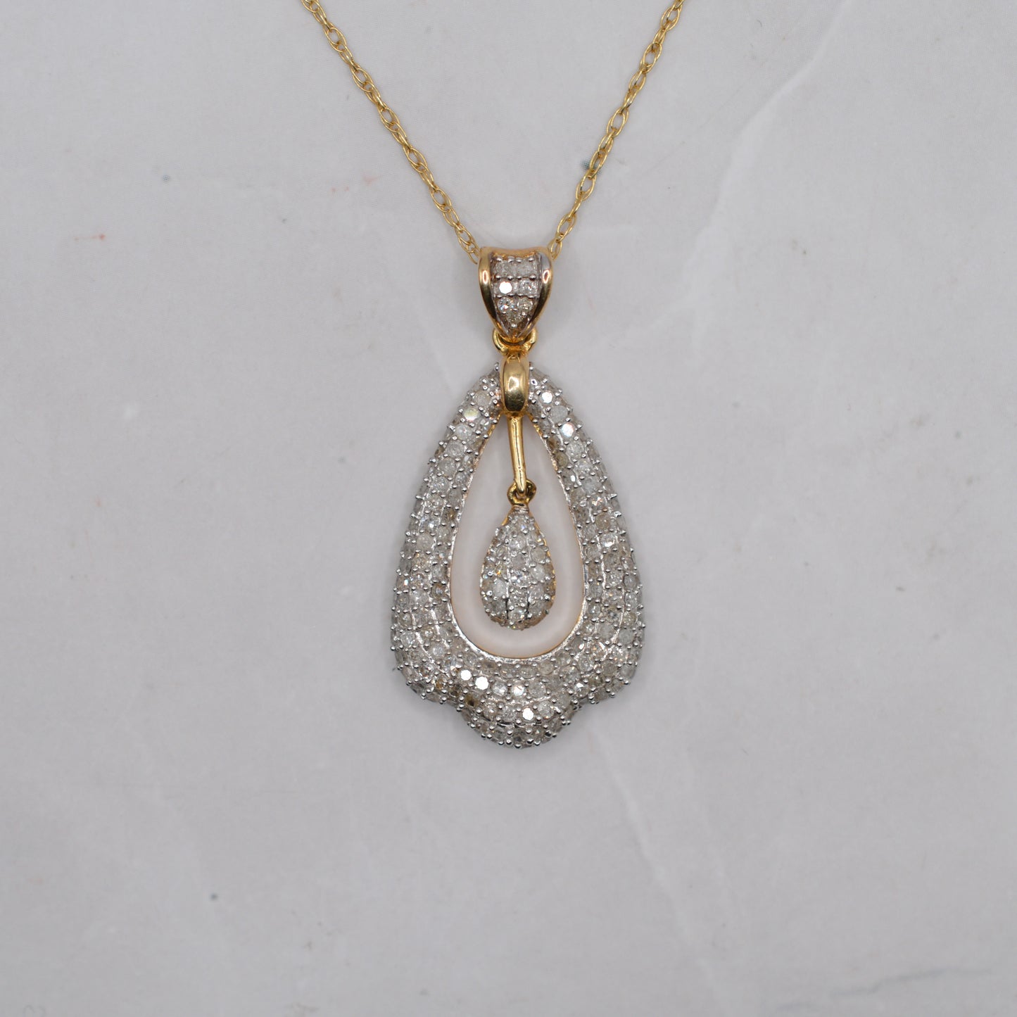 Chunky 1.24ct Diamond 9ct Gold Pendant Necklace (18”)