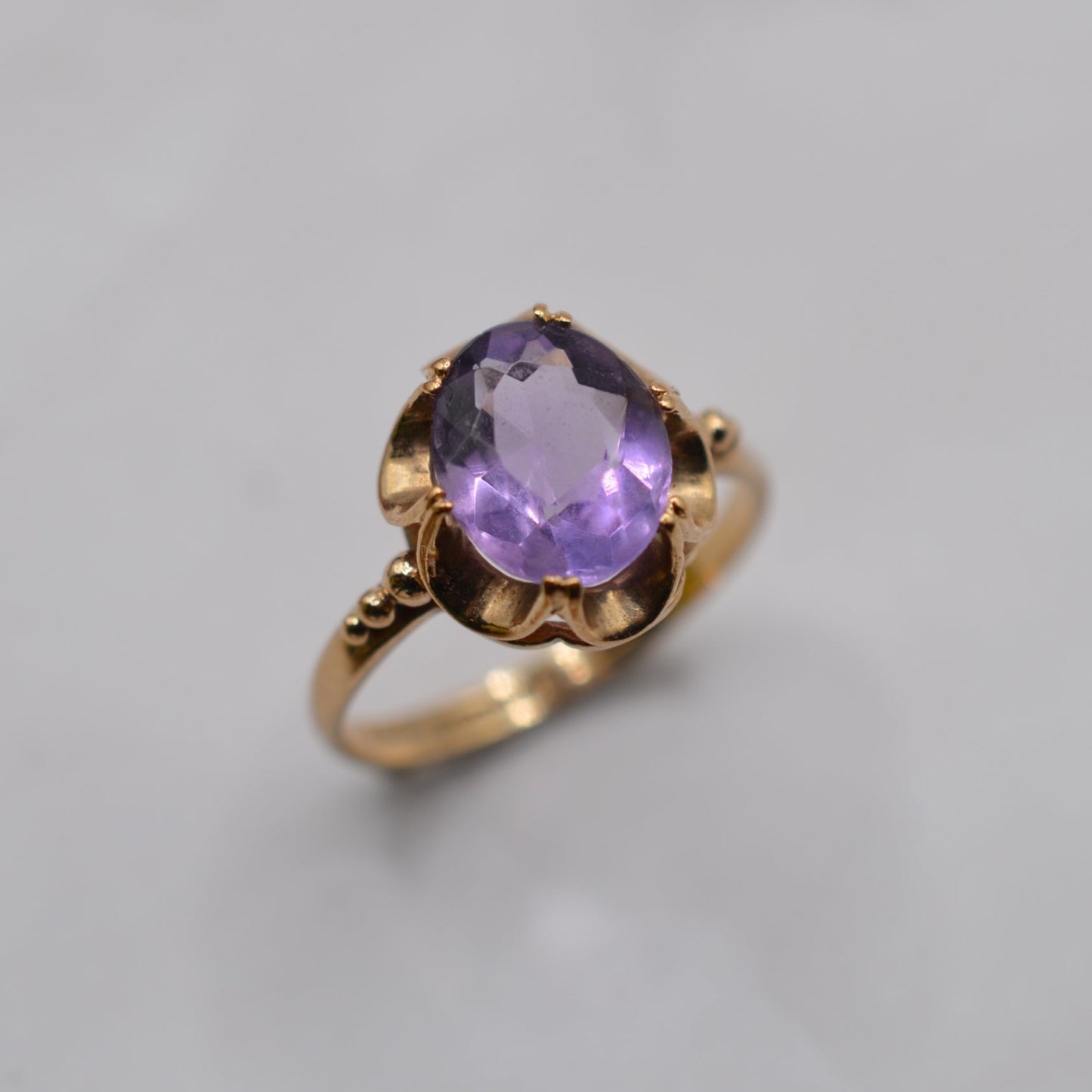 1970s Vintage 9ct Gold Amethyst Solitaire Ring, Buttercup Setting