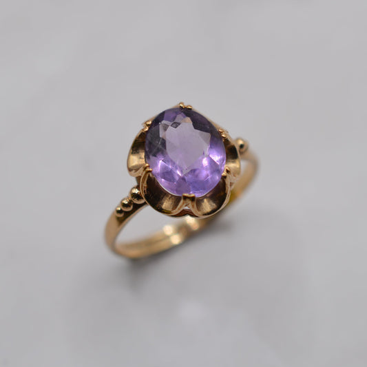 1970s Vintage 9ct Gold Amethyst Solitaire Ring, Buttercup Setting