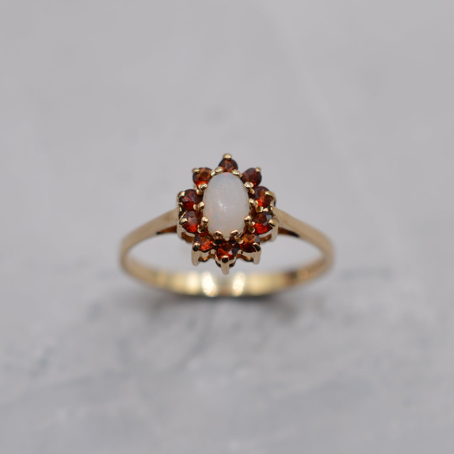 1980s 9ct Gold Opal & Garnet Cluster Ring