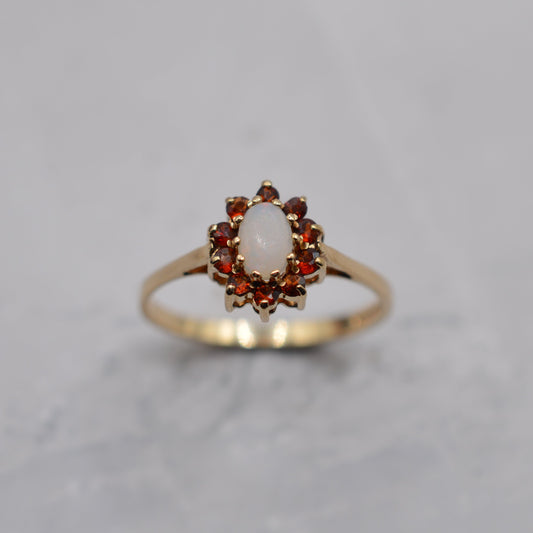 1980s 9ct Gold Opal & Garnet Cluster Ring