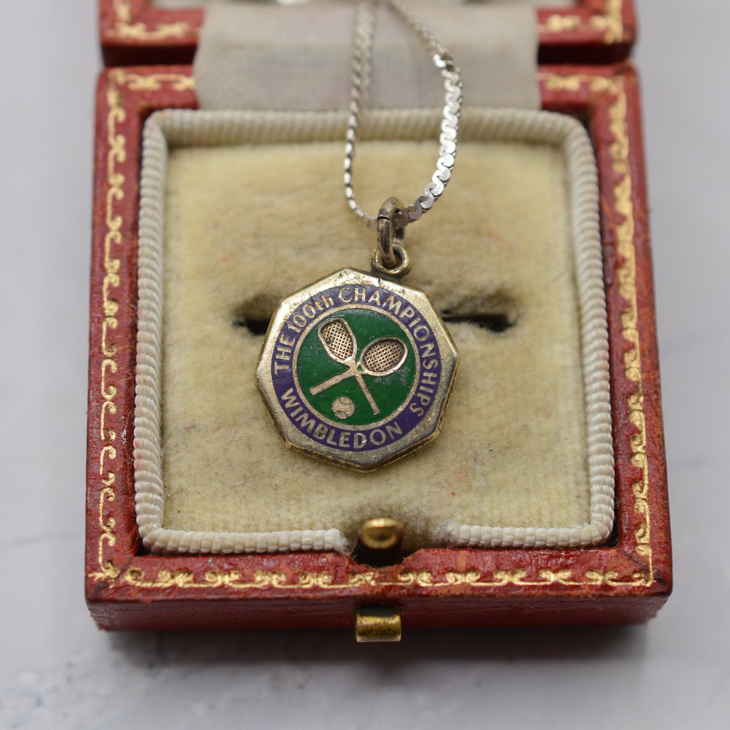 1980s 100th Wimbledon Championship Silver & Enamel Pendant Necklace