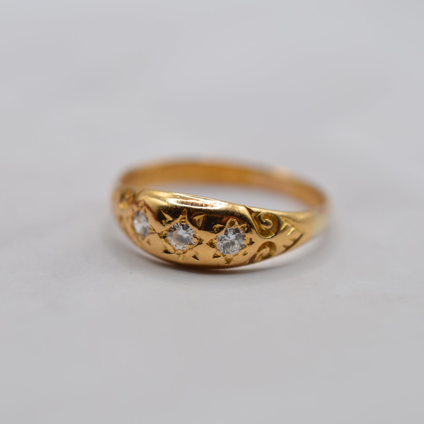 Antique 22ct Gold Diamond Gypsy Trilogy Star-Set Ring