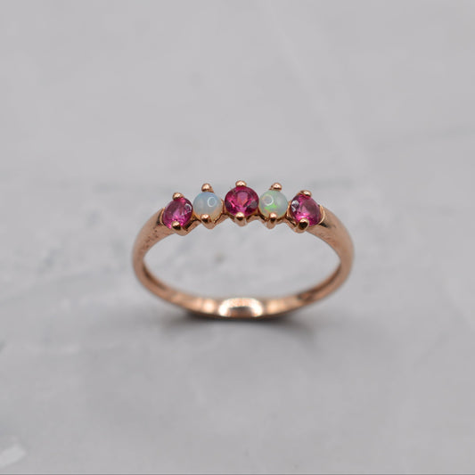 9ct Gold Opal & Pink Tourmaline Five-Stone Ring