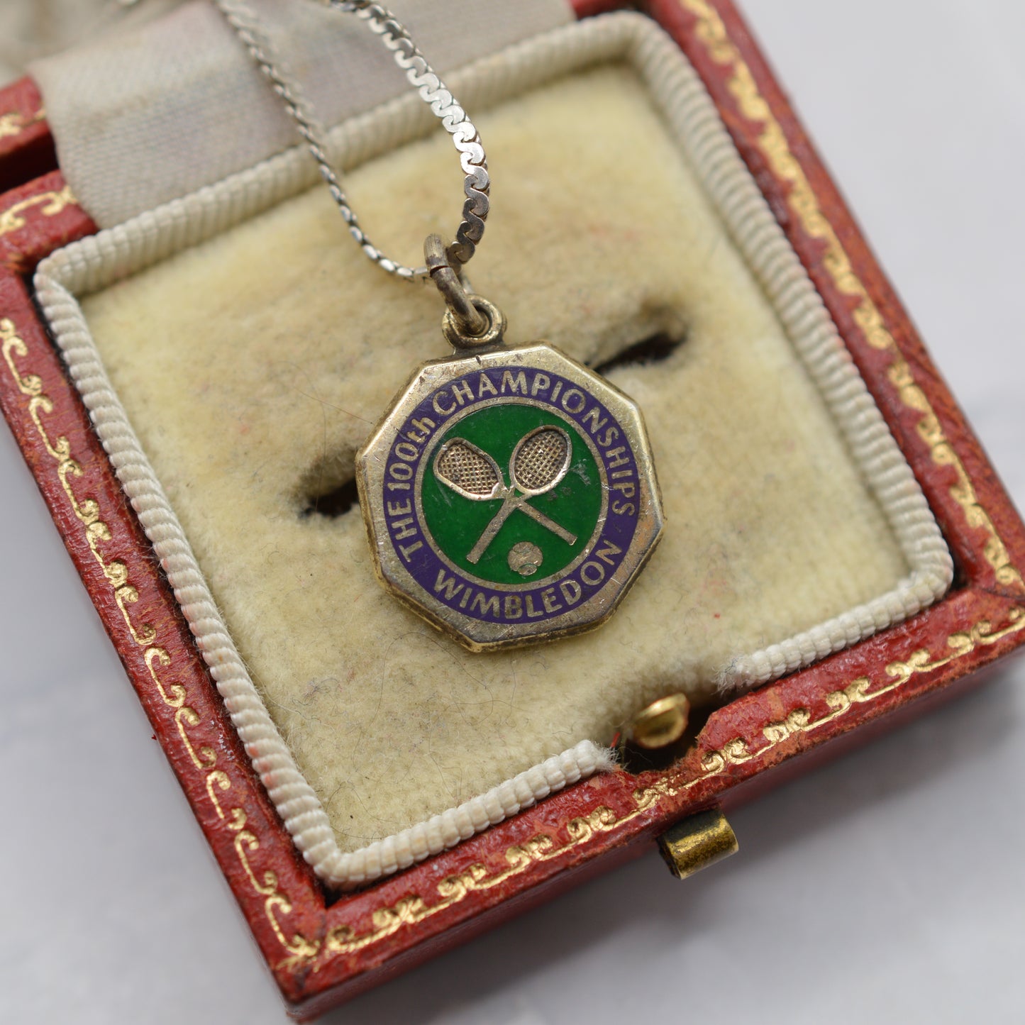 1980s 100th Wimbledon Championship Silver & Enamel Pendant Necklace