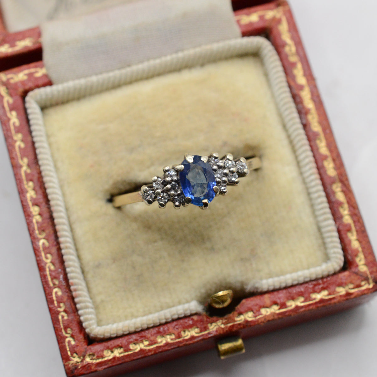 1970s Vintage 9ct Gold Sapphire & Diamond Ring