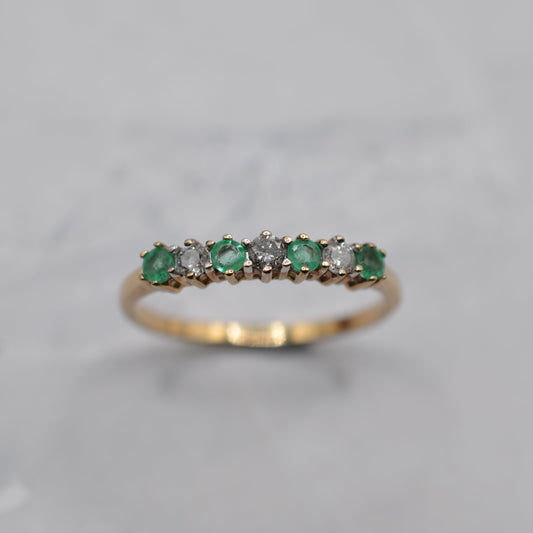 9ct Gold Emerald & Diamond Half-Eternity Ring