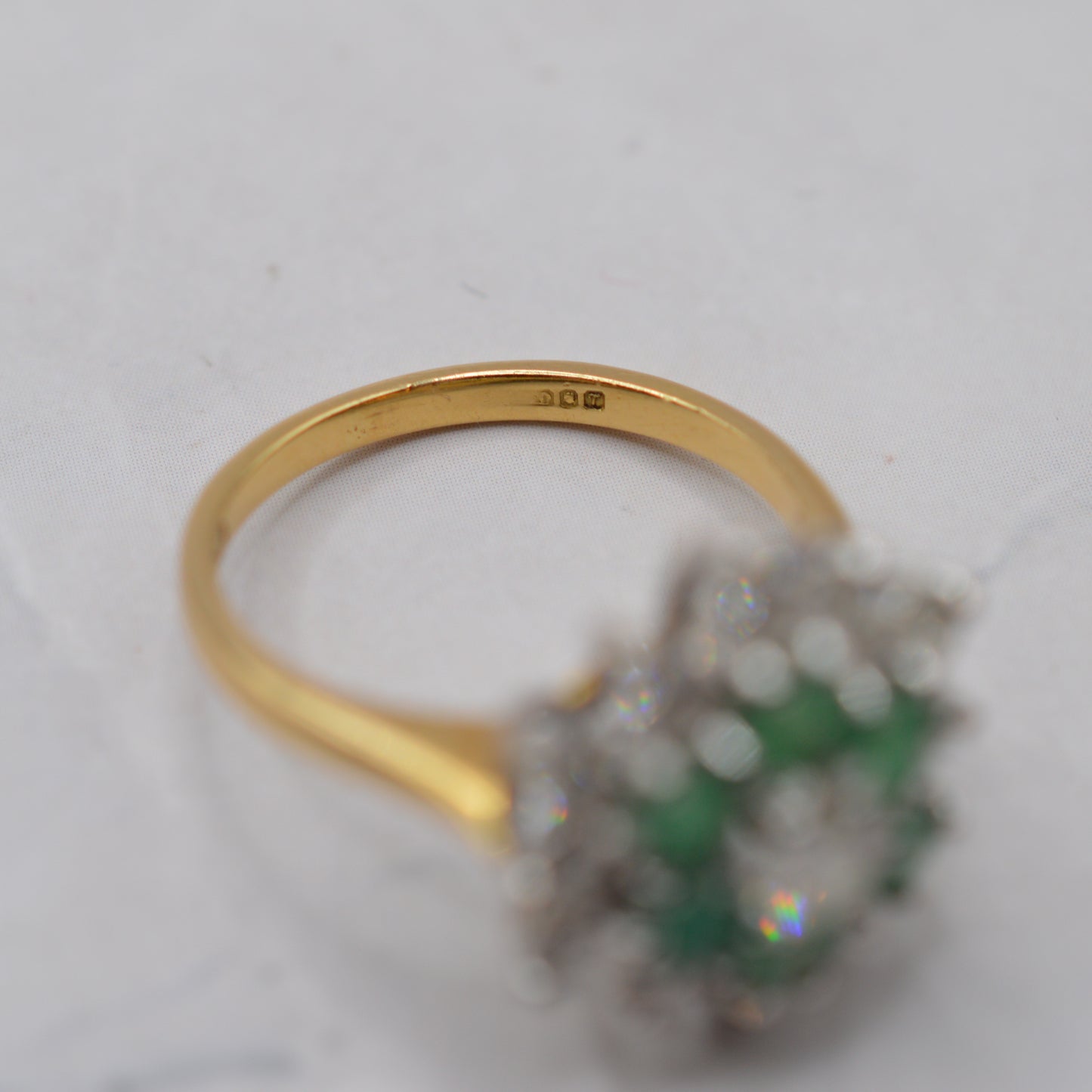 1990s 18ct Gold Emerald & Diamond Double Cluster Ring