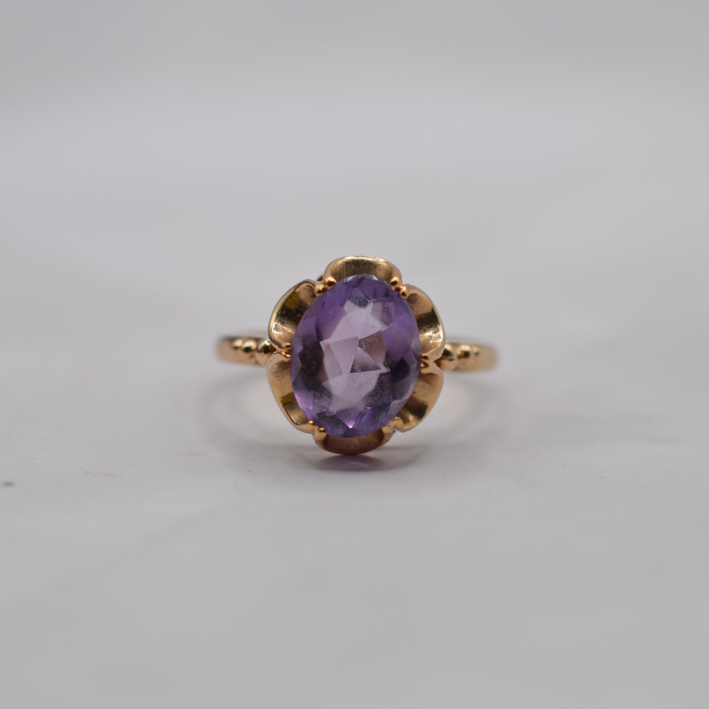 1970s Vintage 9ct Gold Amethyst Solitaire Ring, Buttercup Setting