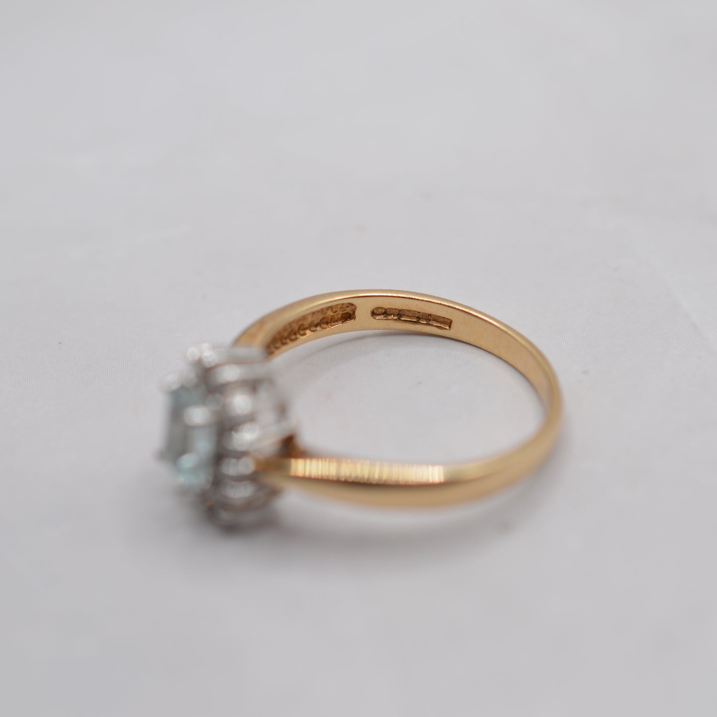 1990s 9ct Gold Aquamarine & Diamond Cluster Ring