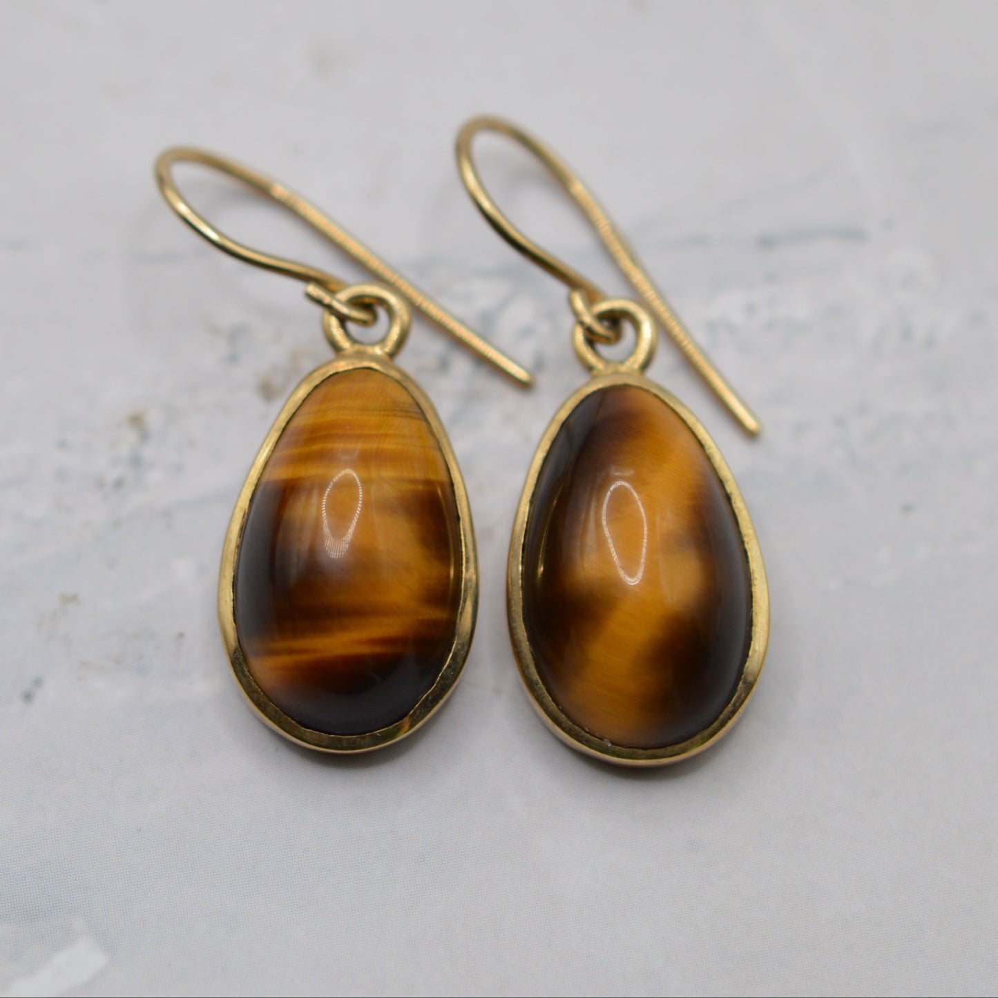 Large Y2K 9ct Gold Tiger's Eye Drop Earrings