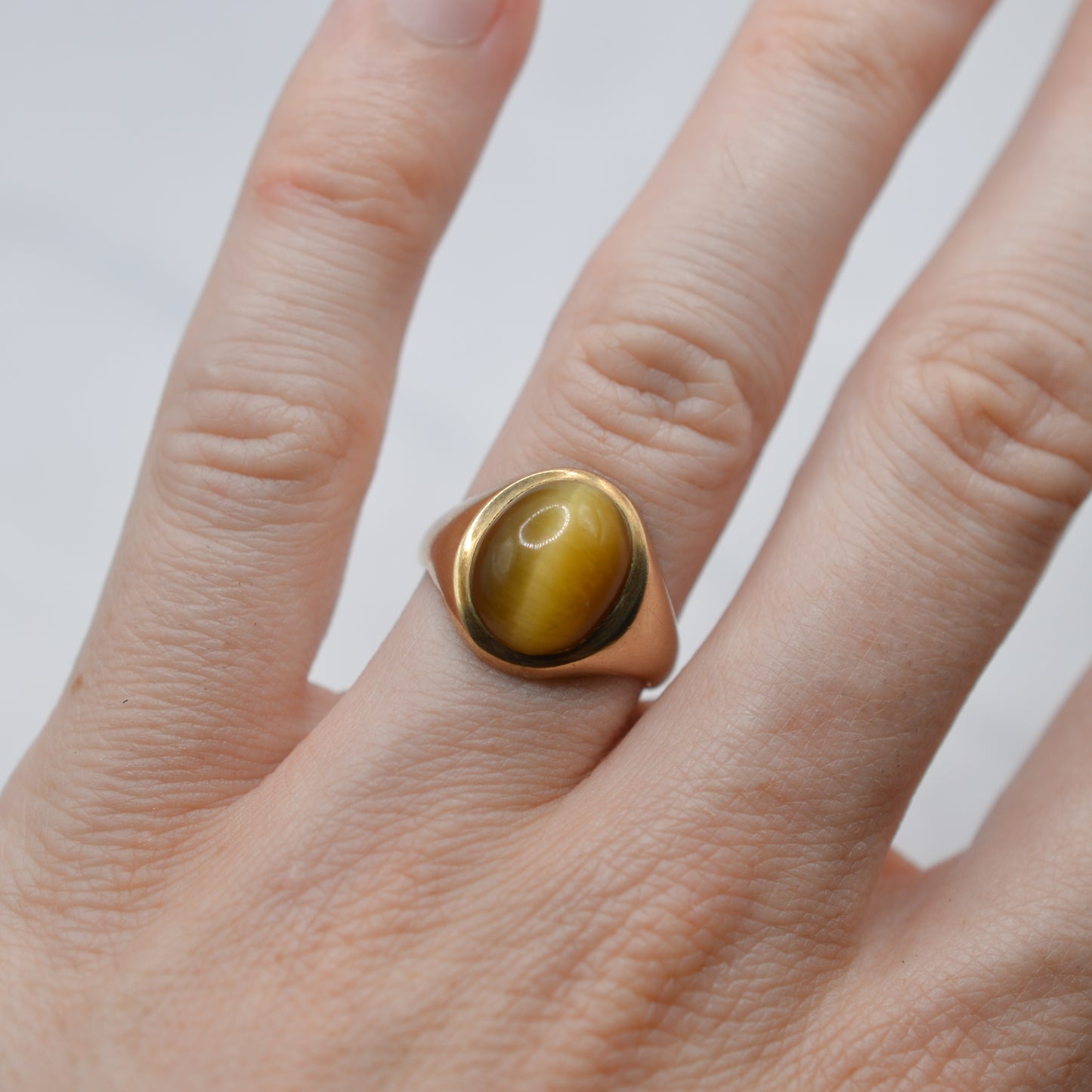 Chunky 1960s Vintage 9ct Gold Tiger's Eye Signet Ring
