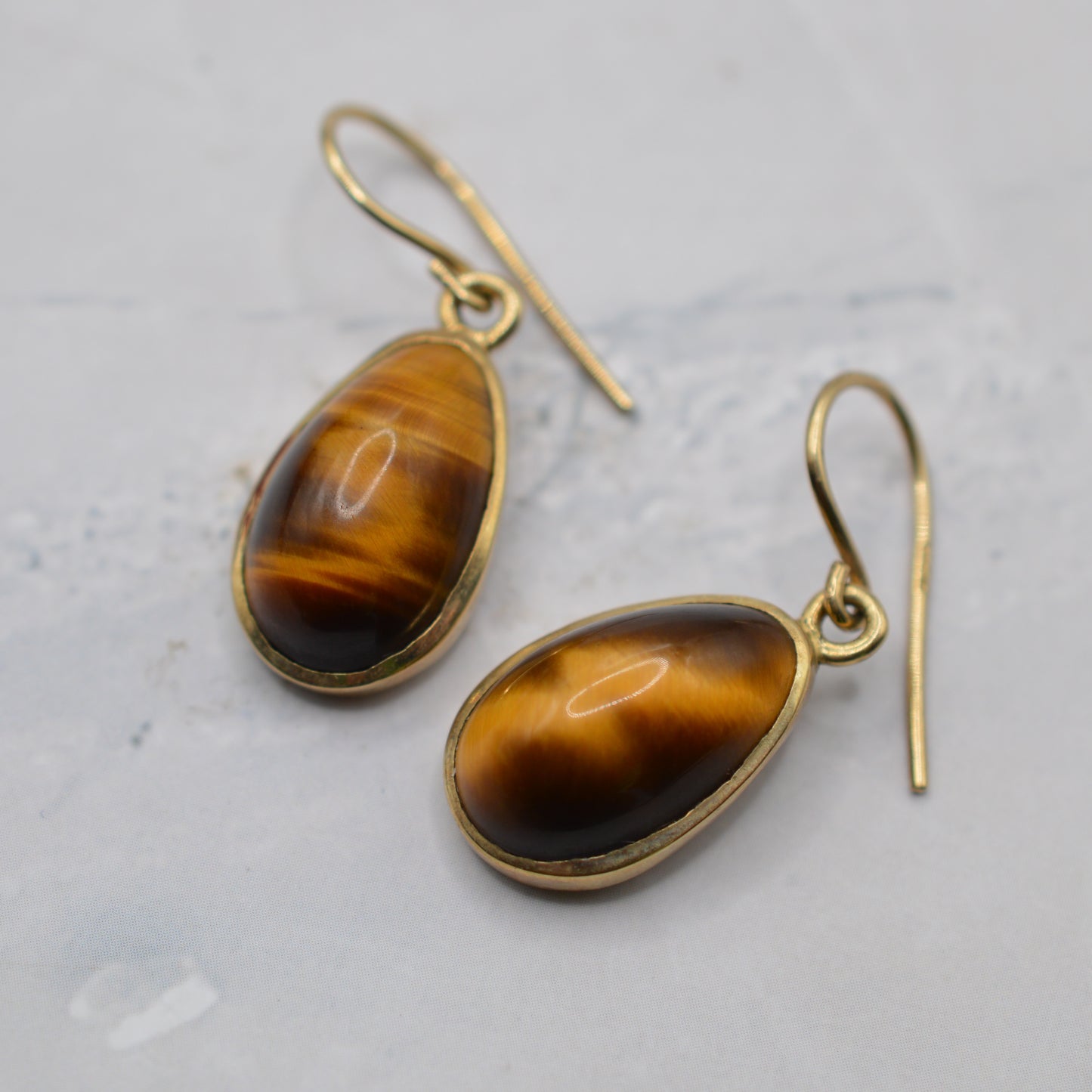 Large Y2K 9ct Gold Tiger's Eye Drop Earrings