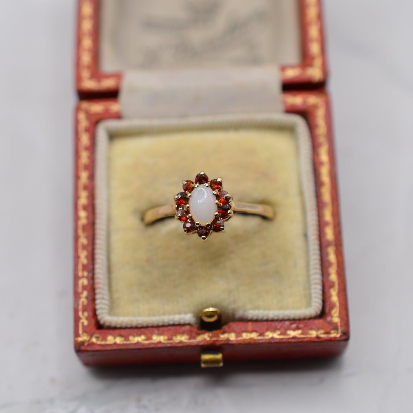 1980s 9ct Gold Opal & Garnet Cluster Ring