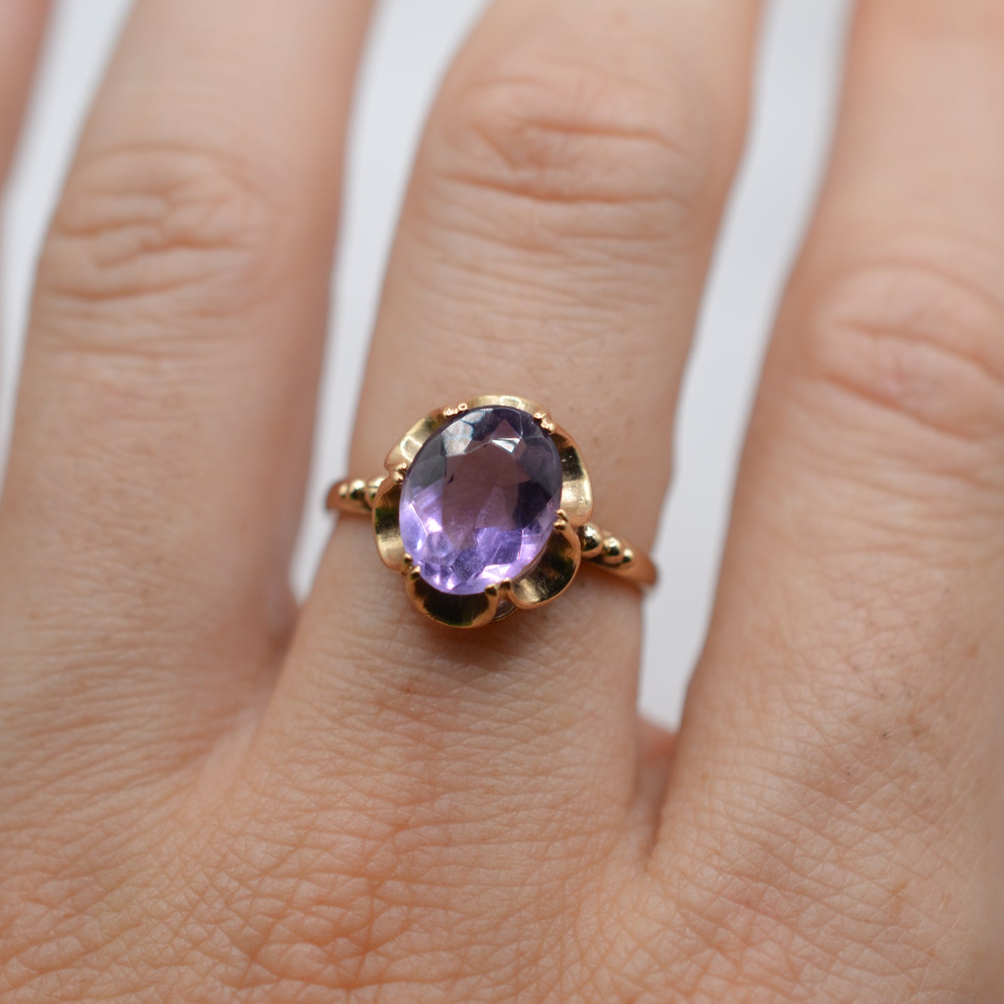 1970s Vintage 9ct Gold Amethyst Solitaire Ring, Buttercup Setting