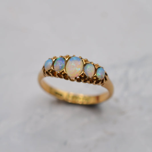 Victorian 1896 18ct Gold Antique Opal Five-Stone Ring