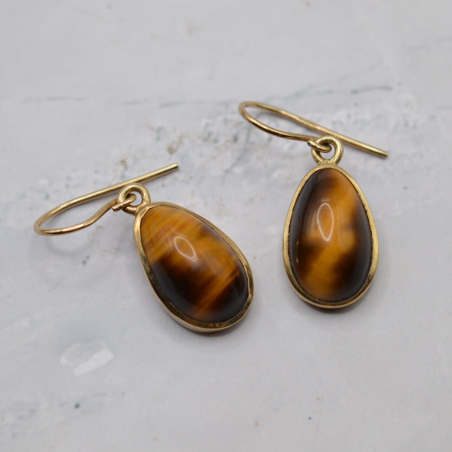 Large Y2K 9ct Gold Tiger's Eye Drop Earrings