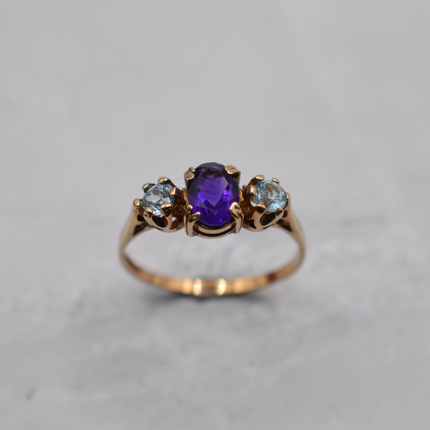 9ct Gold Amethyst & Topaz Trilogy Ring
