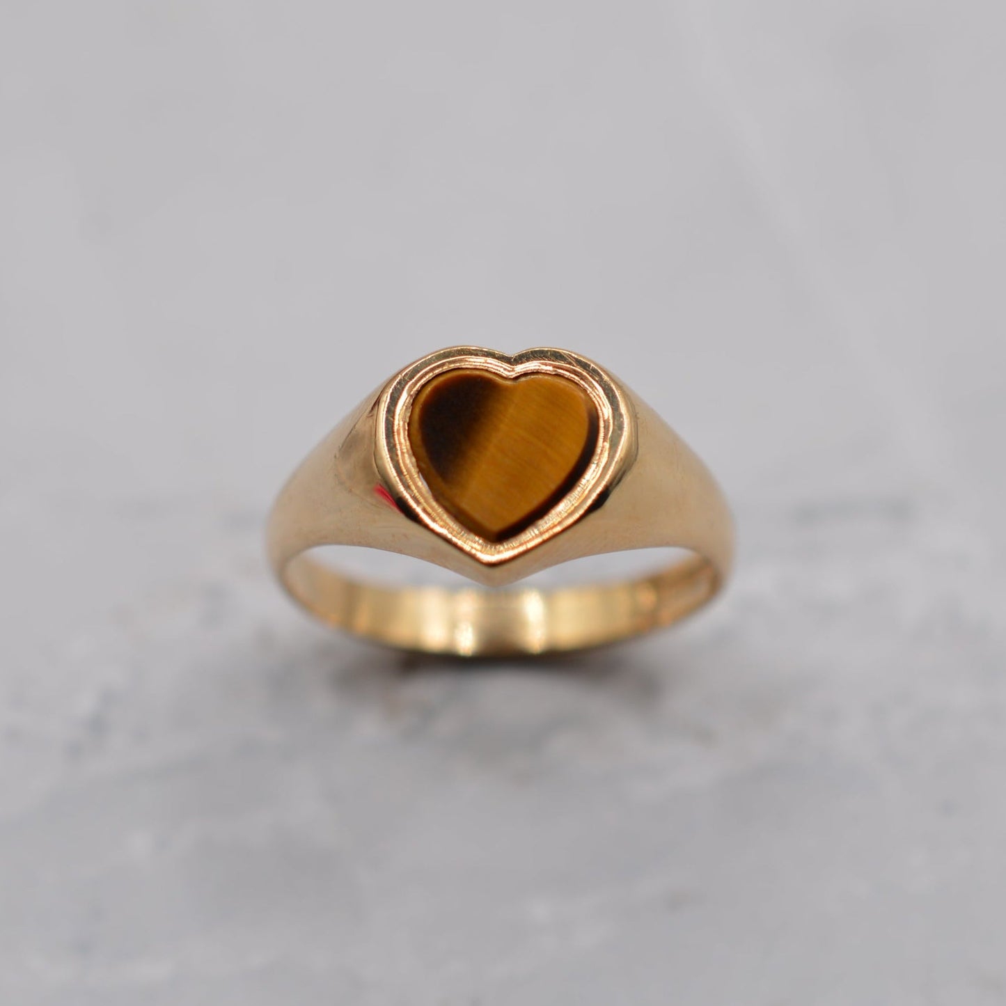 1970s Vintage 9ct Gold Tiger’s Eye Heart Signet Ring