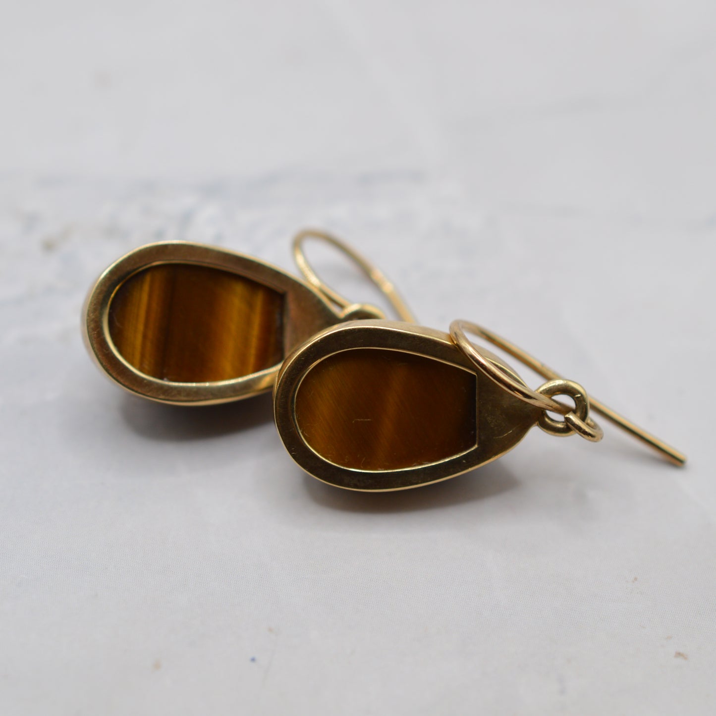 Large Y2K 9ct Gold Tiger's Eye Drop Earrings