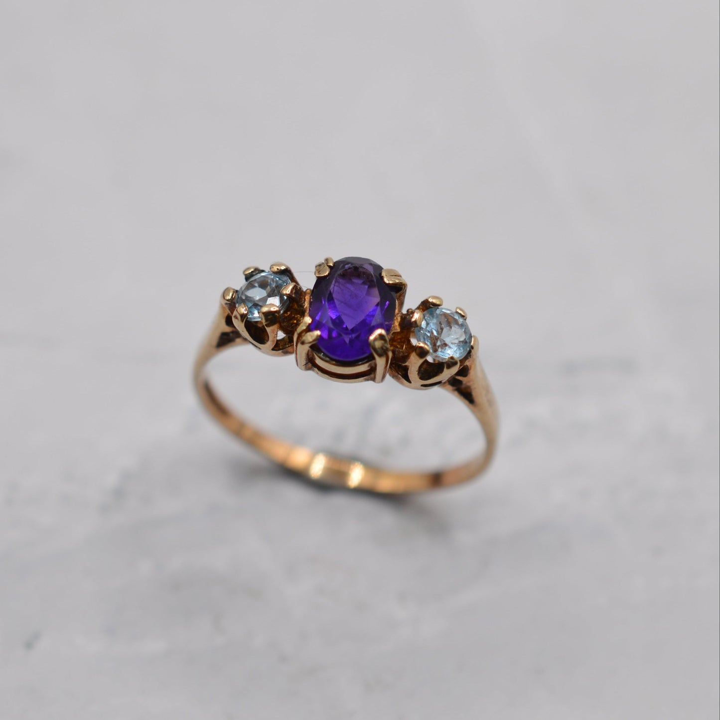 9ct Gold Amethyst & Topaz Trilogy Ring