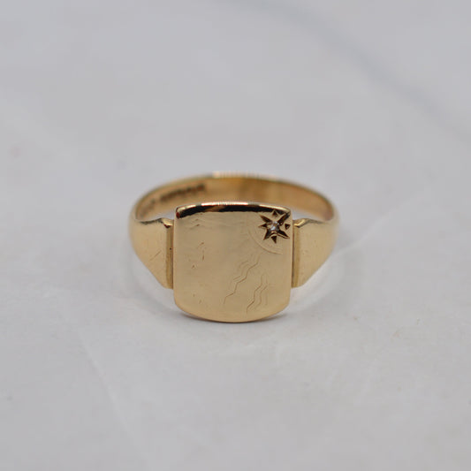 1980s 9ct Gold Diamond Signet Ring