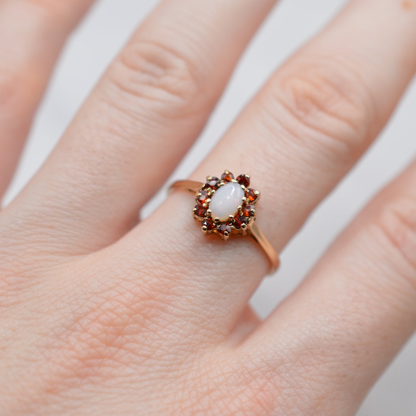 1980s 9ct Gold Opal & Garnet Cluster Ring