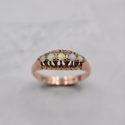 1920s Antique 9ct Rose Gold Opal Five-Stone Ring