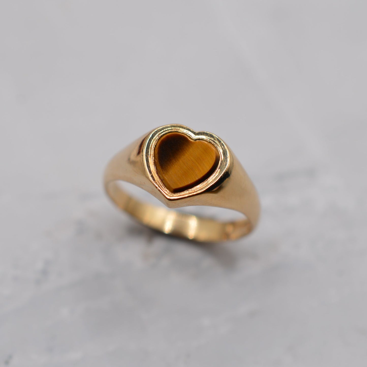 1970s Vintage 9ct Gold Tiger’s Eye Heart Signet Ring
