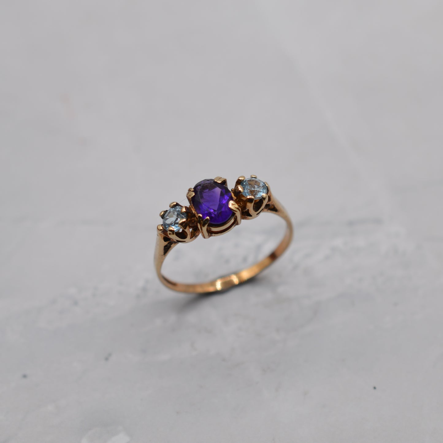 9ct Gold Amethyst & Topaz Trilogy Ring