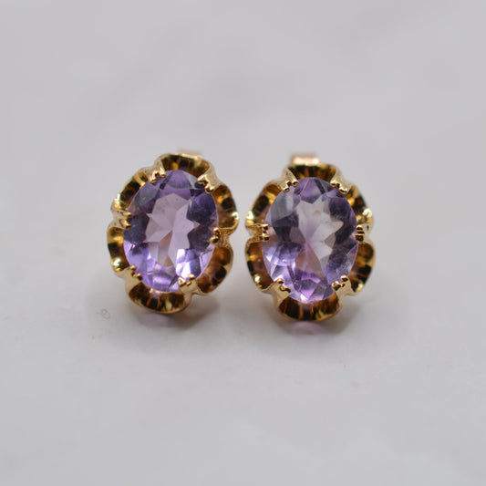 1990s 9ct Gold Amethyst Stud Earrings