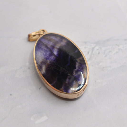 Large 1990s Vintage 9ct Gold Blue John Pendant