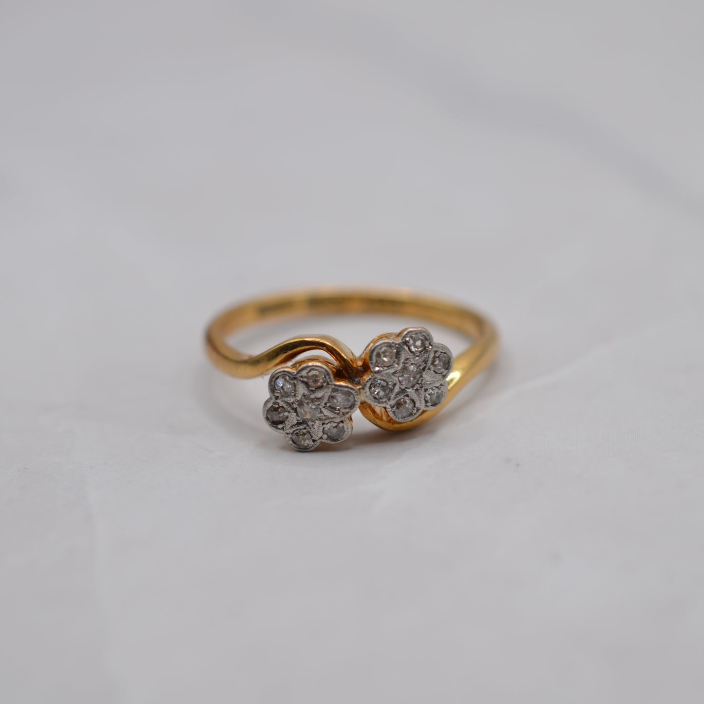 Antique Edwardian 18ct Gold & Platinum Double Diamond Cluster Ring