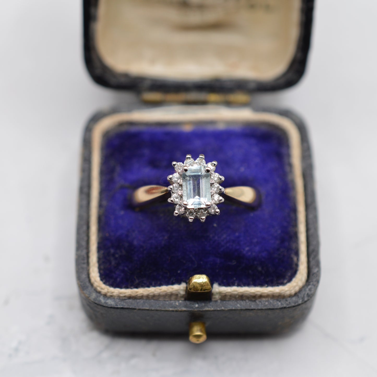 1990s 9ct Gold Aquamarine & Diamond Cluster Ring