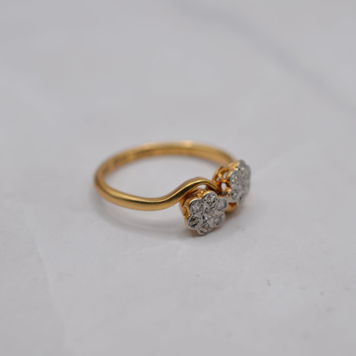 Antique Edwardian 18ct Gold & Platinum Double Diamond Cluster Ring
