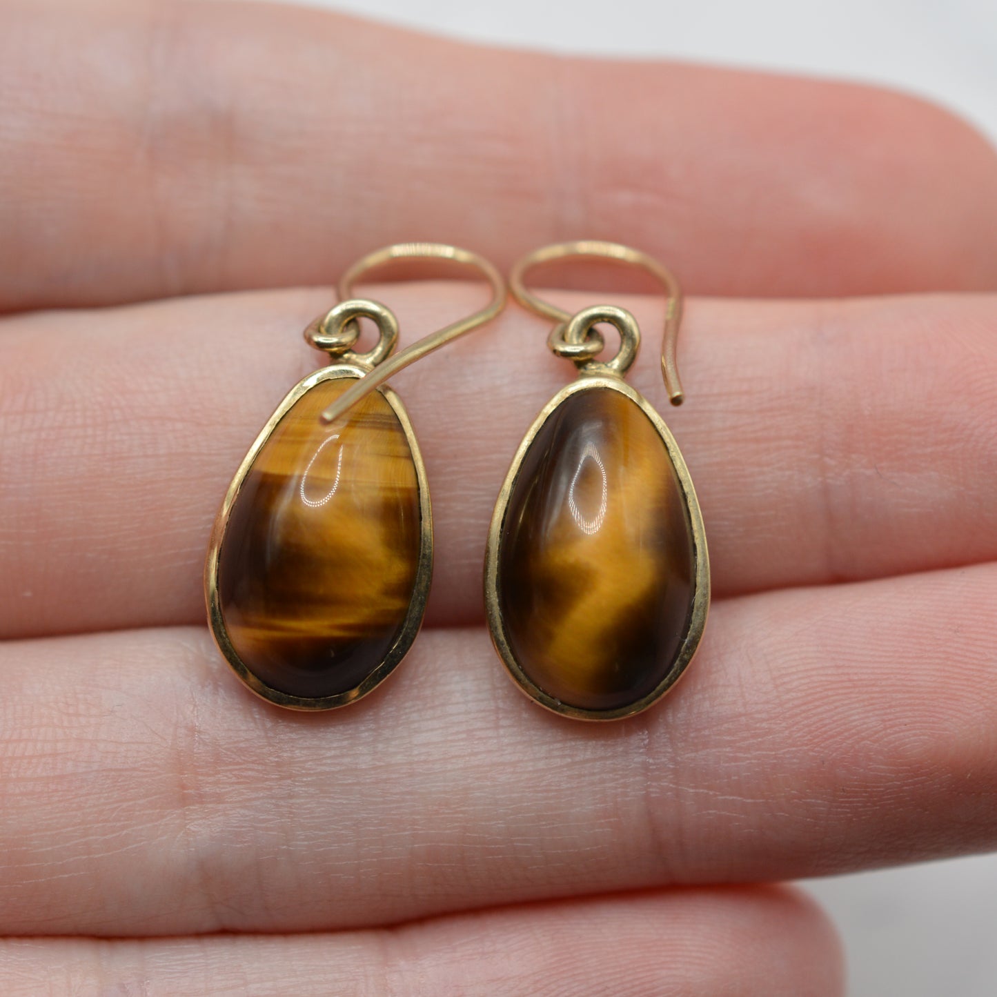 Large Y2K 9ct Gold Tiger's Eye Drop Earrings