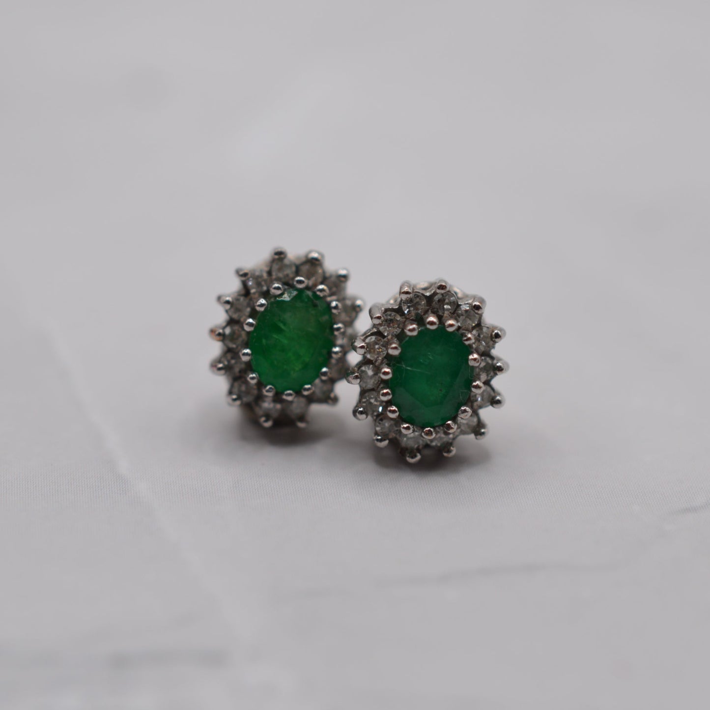 1990s 9ct Gold Emerald & Diamond Cluster Stud Earrings