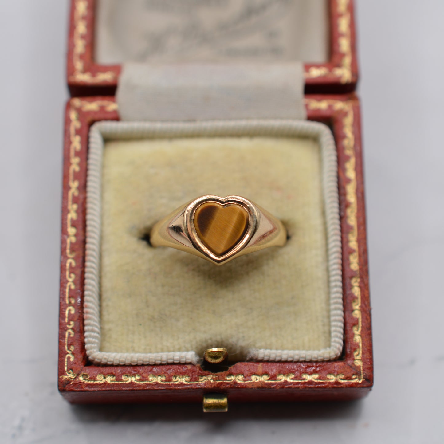 1970s Vintage 9ct Gold Tiger’s Eye Heart Signet Ring
