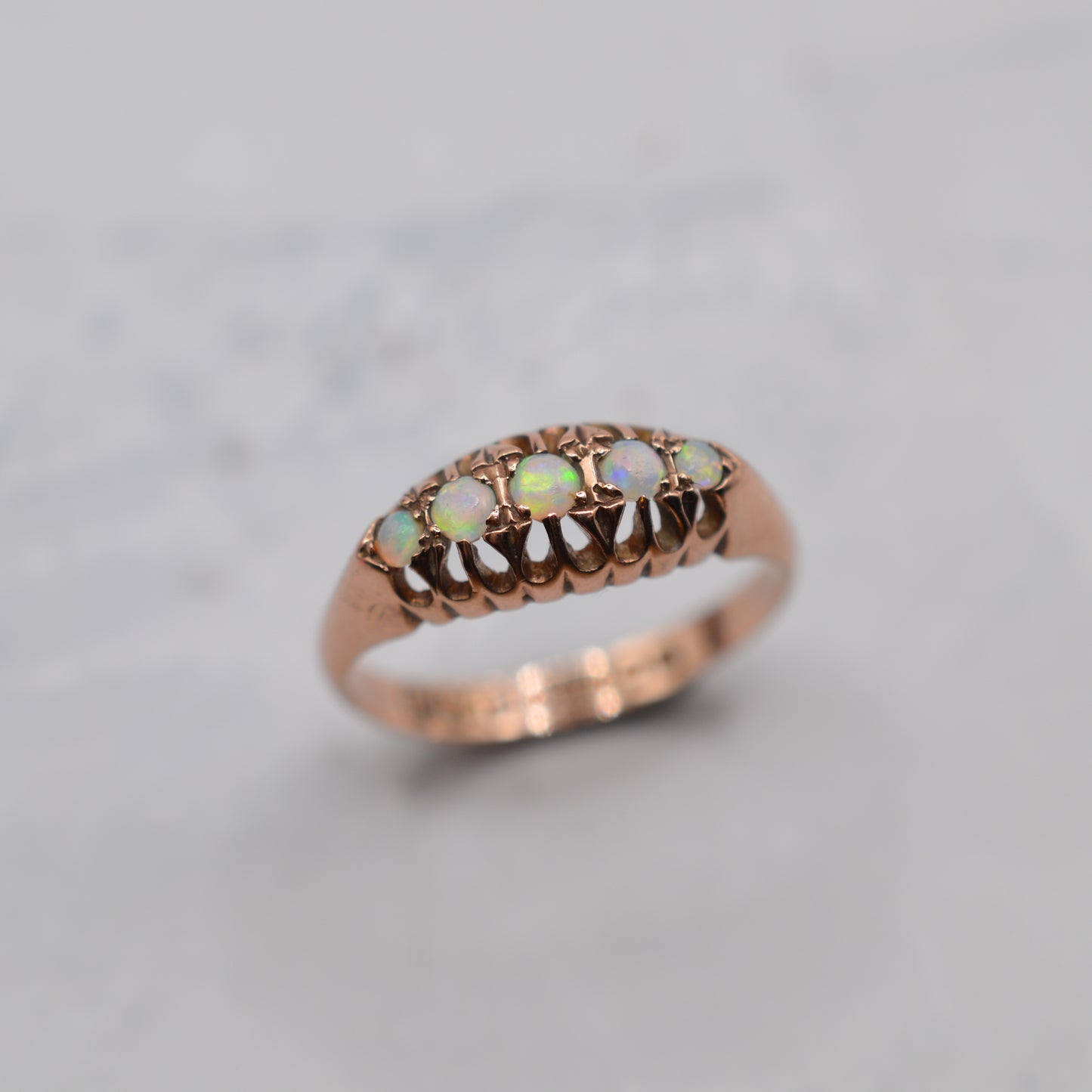 1920s Antique 9ct Rose Gold Opal Five-Stone Ring