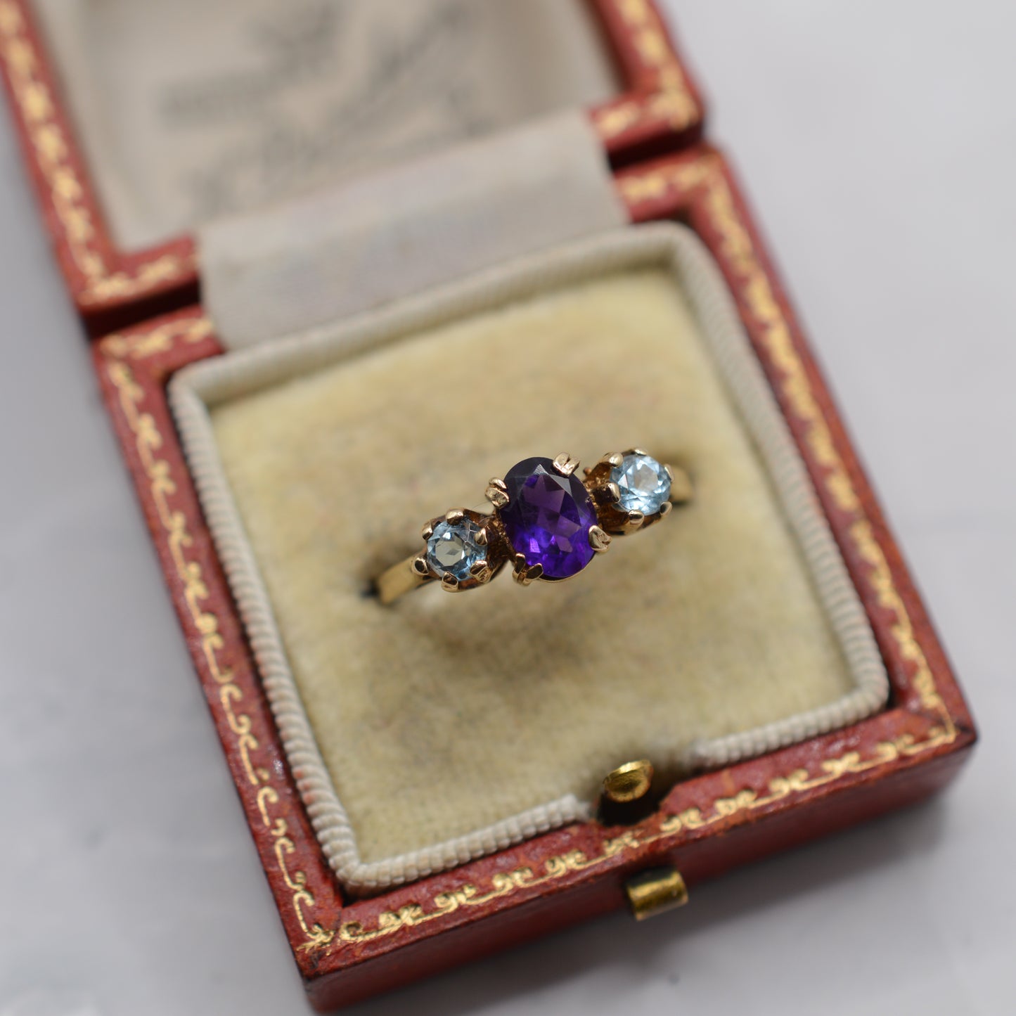 9ct Gold Amethyst & Topaz Trilogy Ring