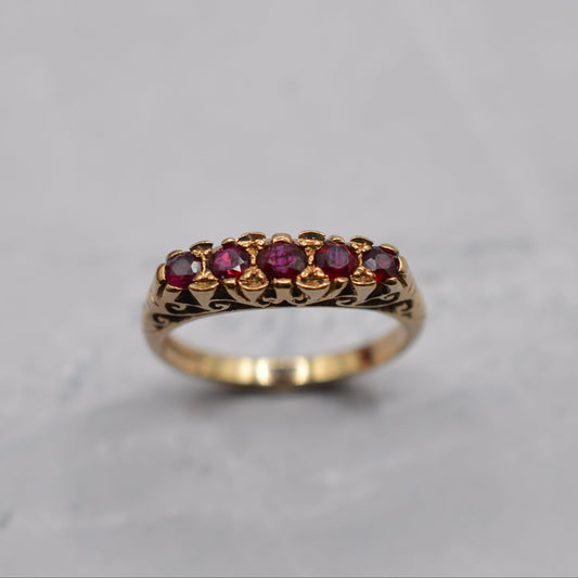 1990s 9ct Gold Ruby Five-Stone Ring