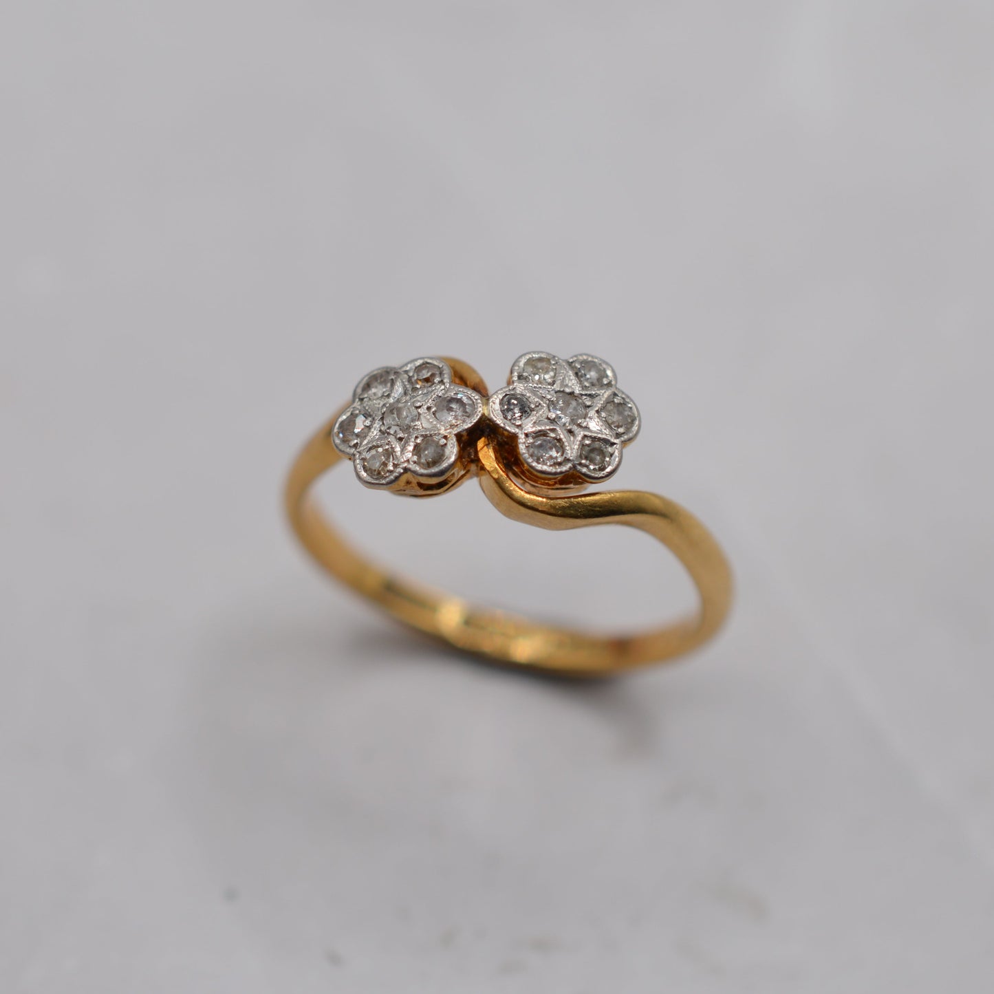 Antique Edwardian 18ct Gold & Platinum Double Diamond Cluster Ring