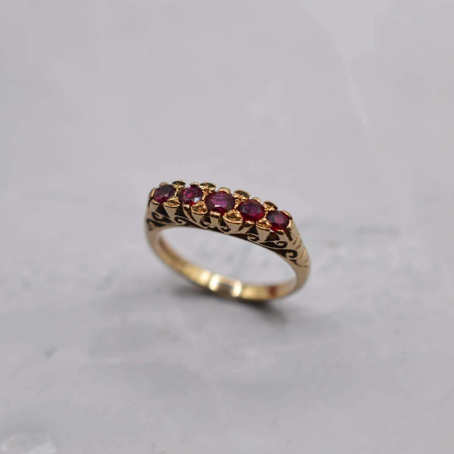 1990s 9ct Gold Ruby Five-Stone Ring