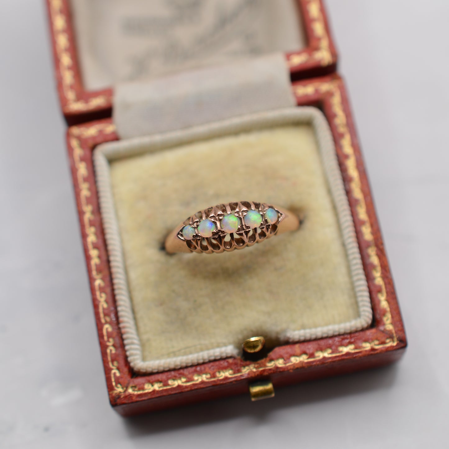 1920s Antique 9ct Rose Gold Opal Five-Stone Ring