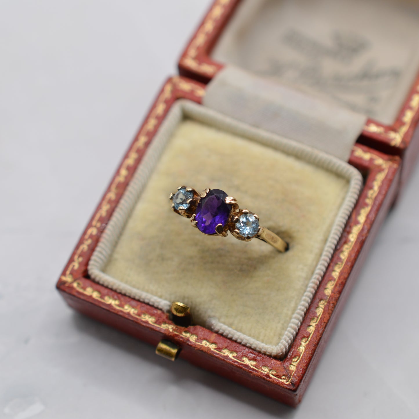 9ct Gold Amethyst & Topaz Trilogy Ring
