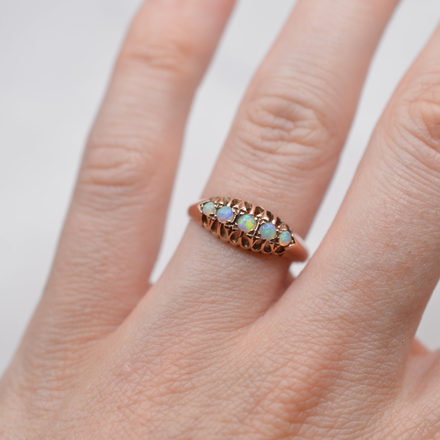 1920s Antique 9ct Rose Gold Opal Five-Stone Ring