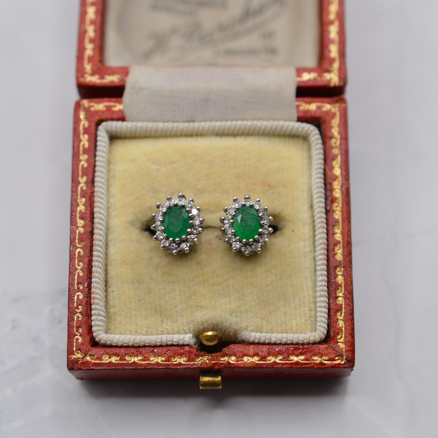 1990s 9ct Gold Emerald & Diamond Cluster Stud Earrings