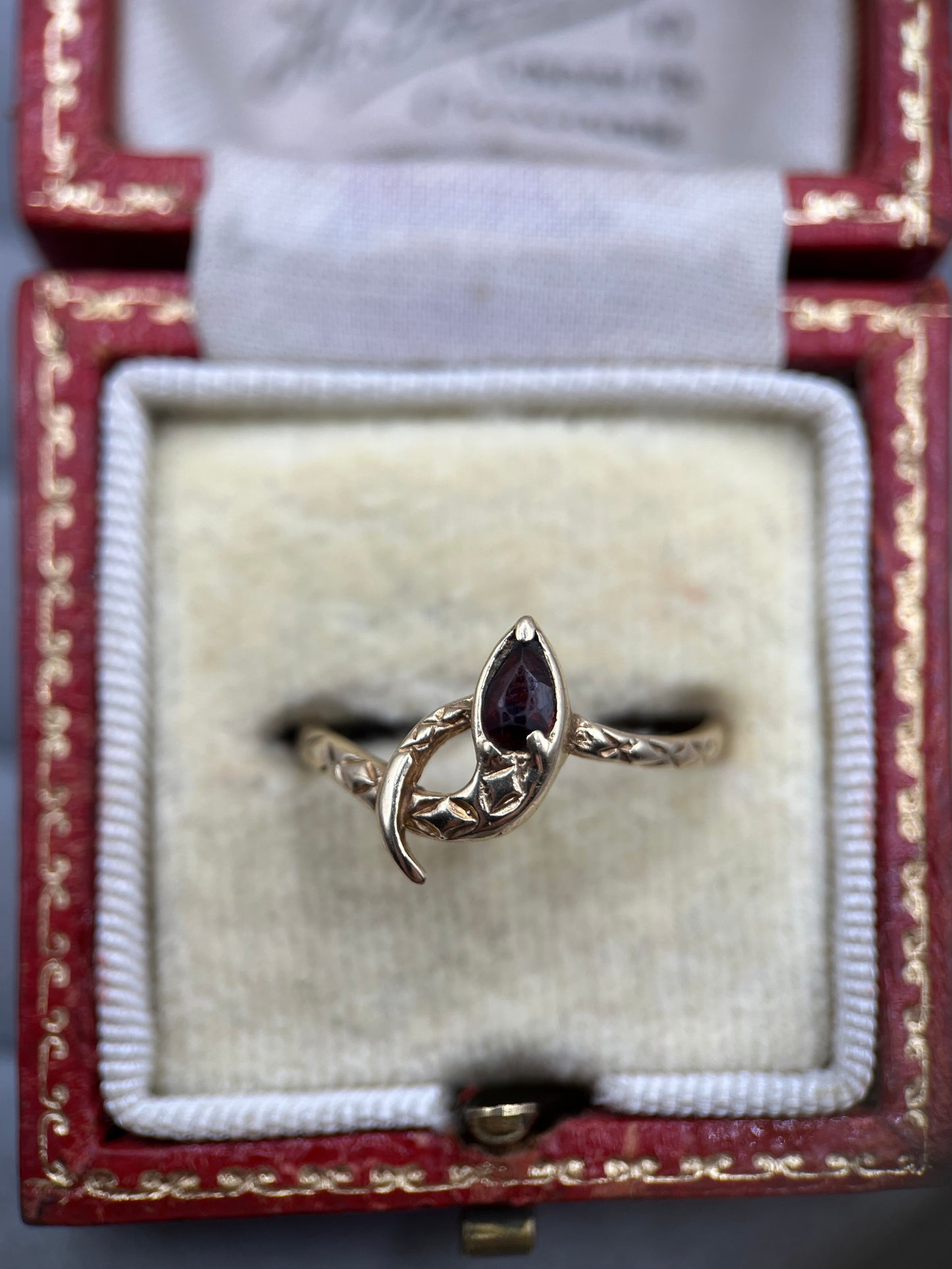 1980s Vintage 9ct Gold Garnet Snake Ring